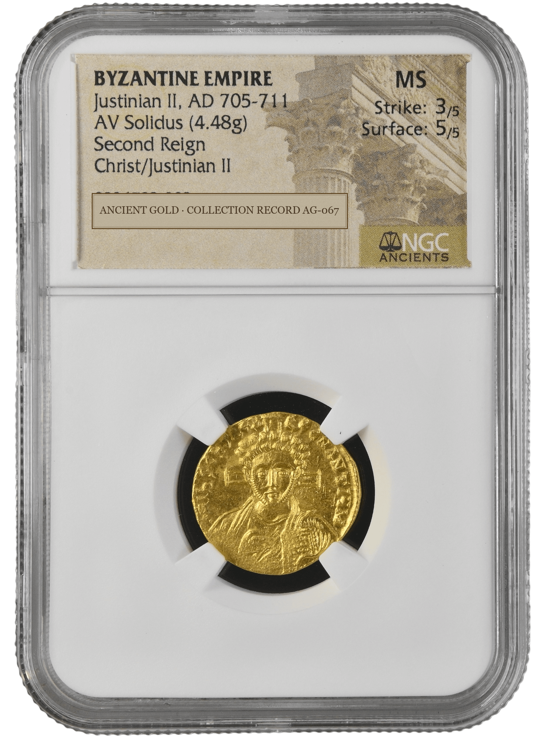 Justinian II Gold Solidus, Second Reign, obverse