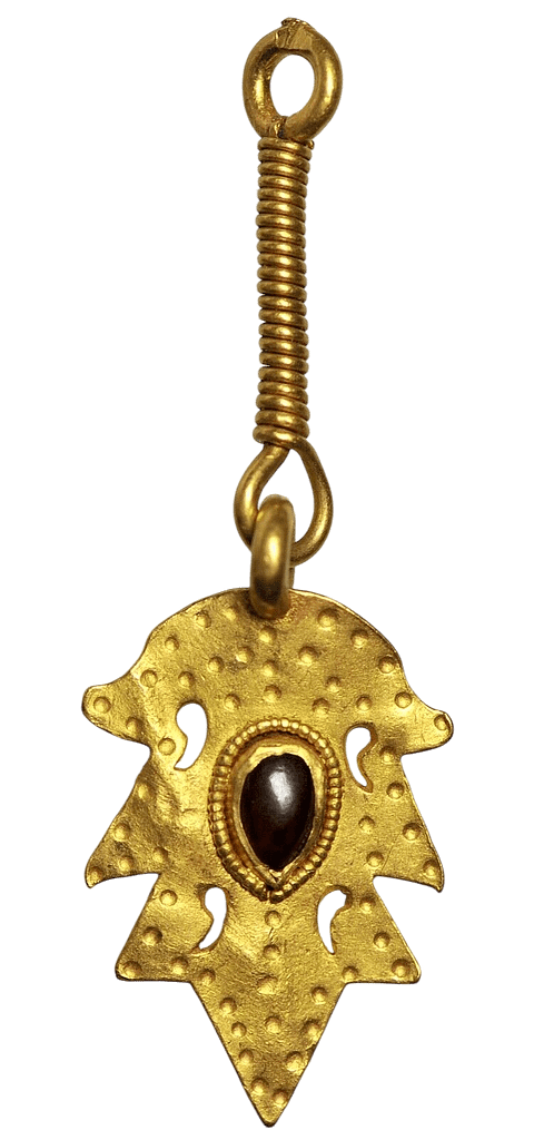 Gothic Leaf-Shaped Gold and Garnet Pendant