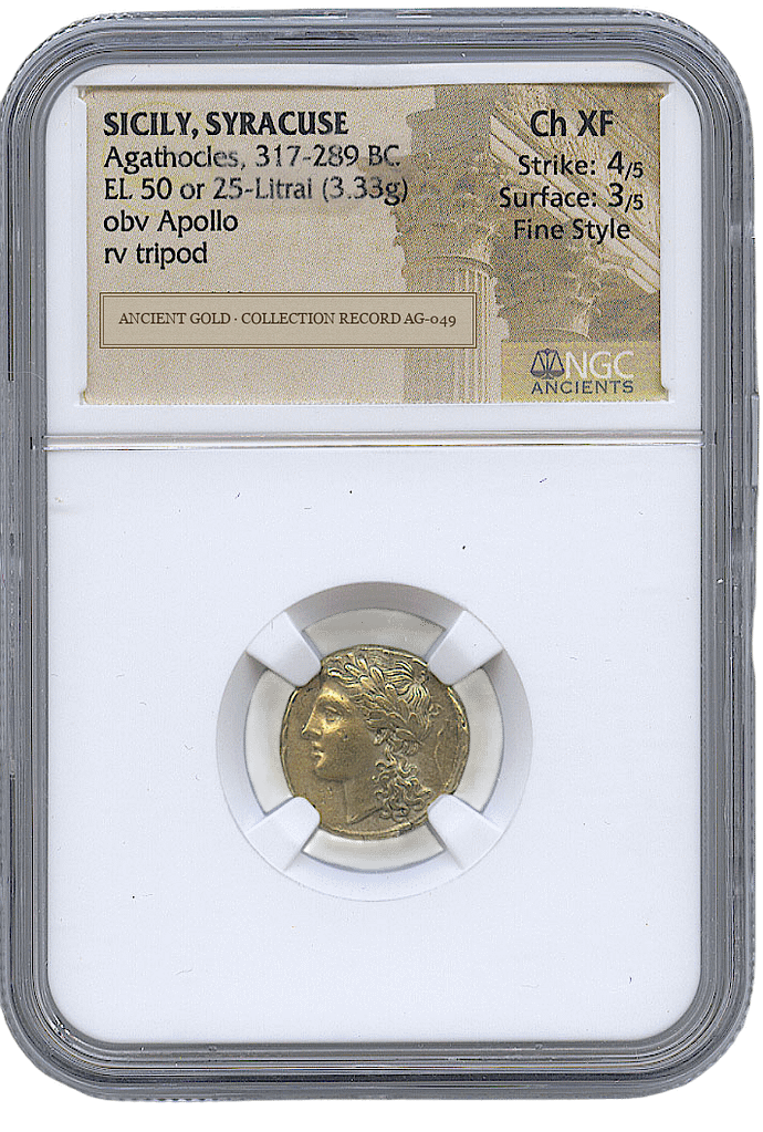 Apollo, Prophecy and Royal Power at Syracuse — obverse