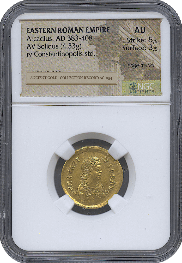 Arcadius Gold Solidus — complete obverse slab
