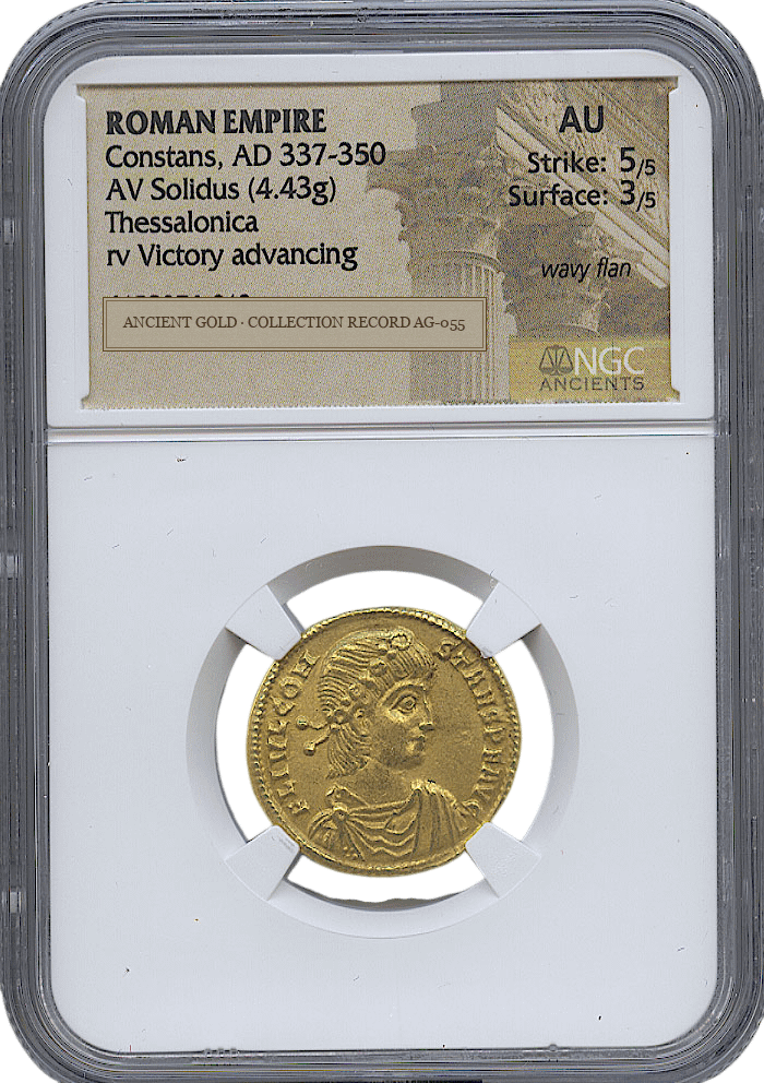 Constans Gold Solidus of Thessalonica — complete obverse slab