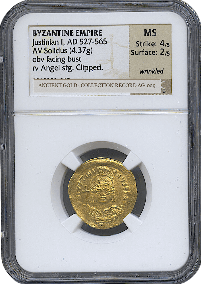 Justinian I Gold Solidus — complete obverse slab