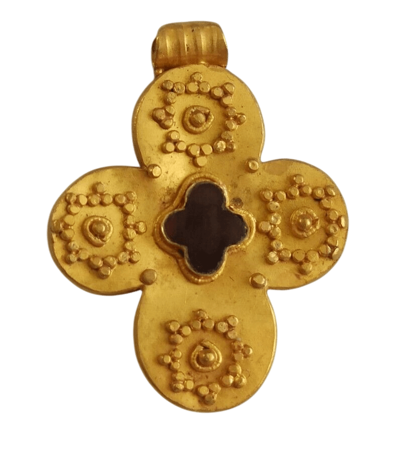 Byzantine Gold Cross Pendant with Garnet